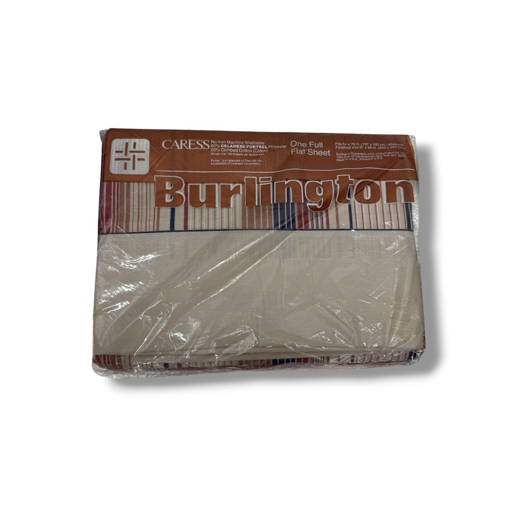 Vintage Burlington Caress Full Flat Sheet NOS‎ Brown Stripe USA Deadstock Sealed